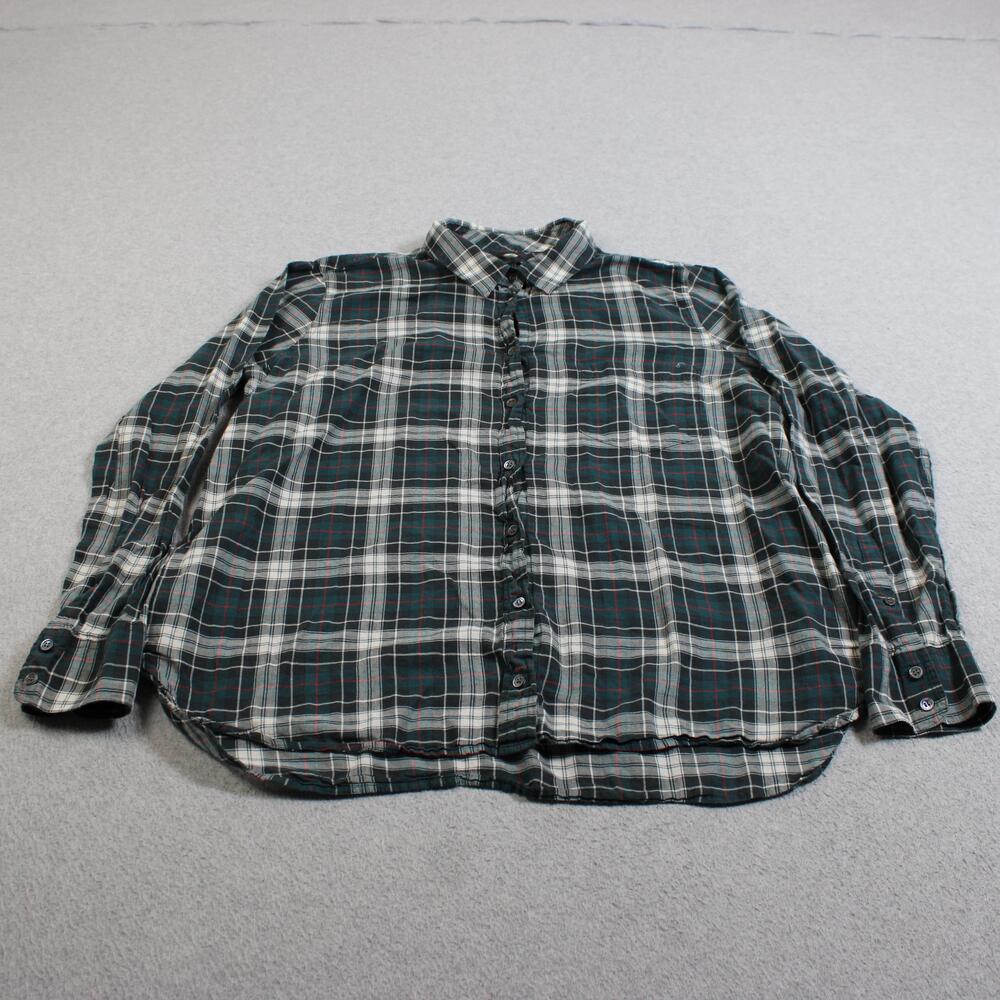 J Crew Shirt Womens Large Green Plaid Button Long Sleeve Outdoor Hike Academia